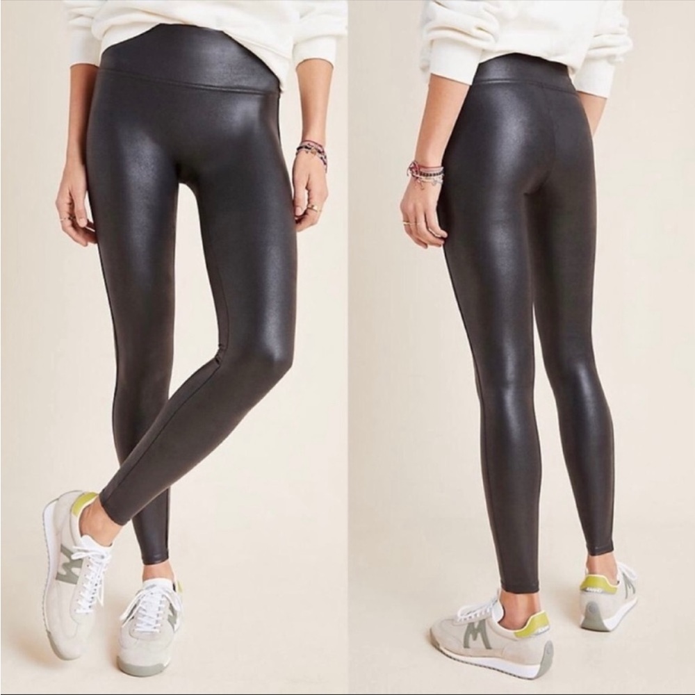 SPANX Black Faux Leather Leggings— Size Small